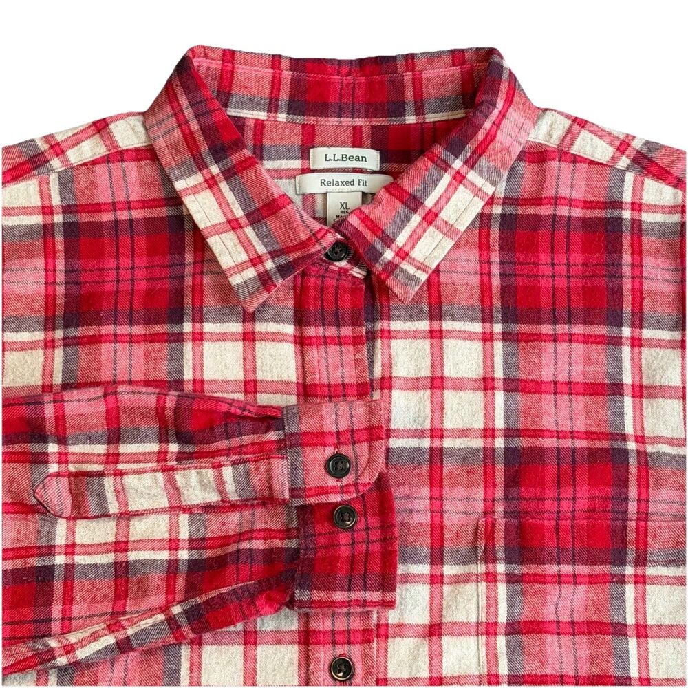 L.L. Bean Relaxed Fit Plaid Flannel Shirt Long Sleeve Red Sri Lanka Men’s‎ XL